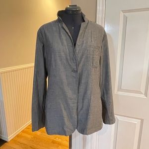 Horny Toad Gray Plaid Lined Organic Cotton Blend One Button Blazer Women Large